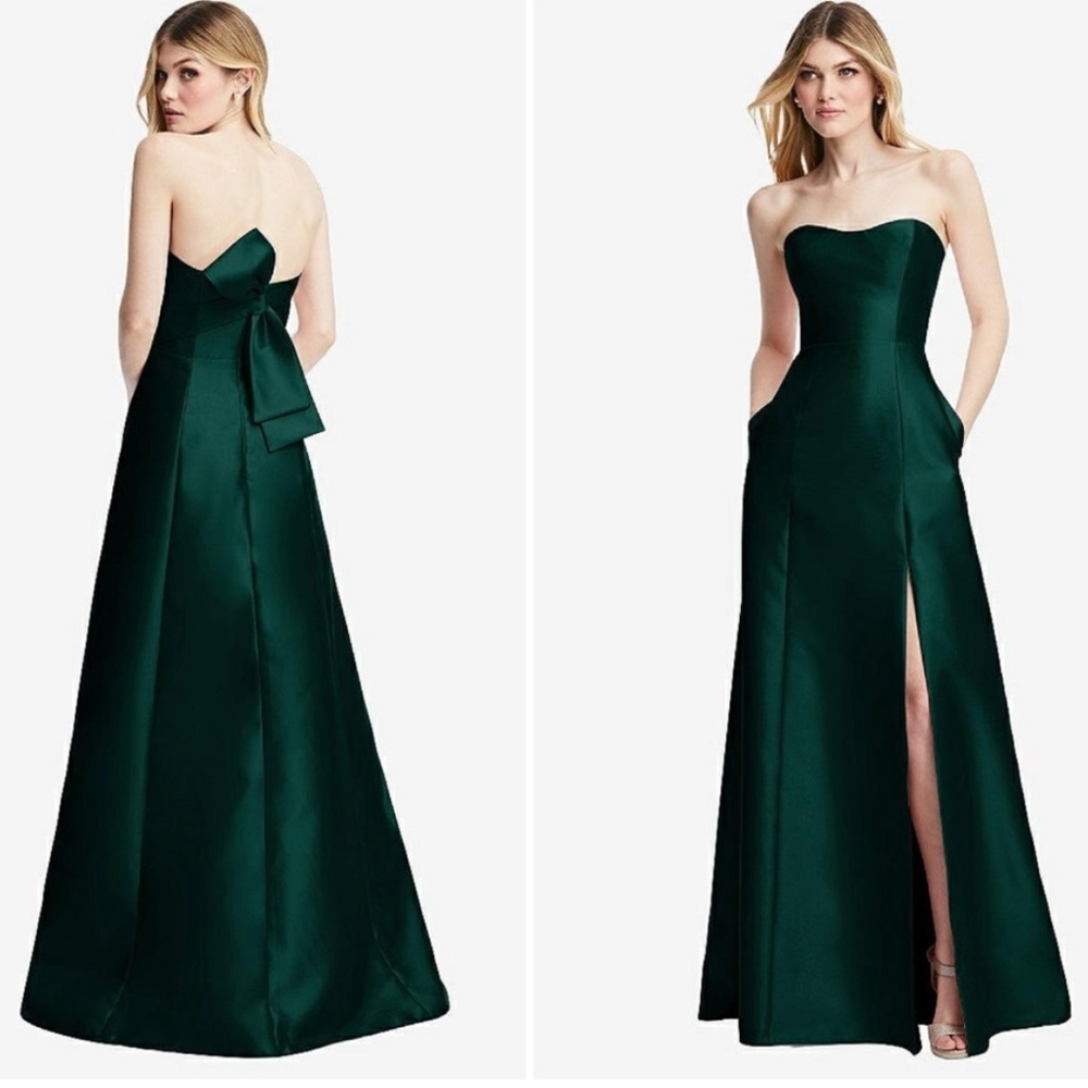 ALFRED SUNG Strapless Dark Green Gown Sz4